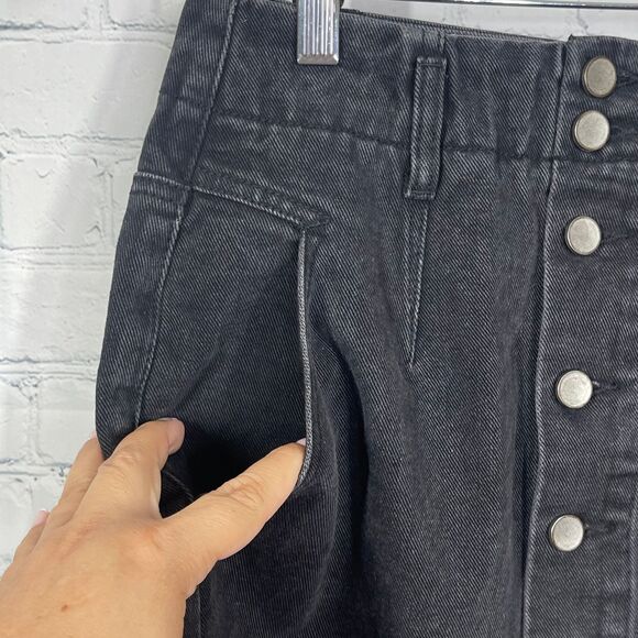 Saltwater Luxe Mini Skirt Women Small Washed Black Denim Button Fly Academia Y2K - Picture 6 of 10